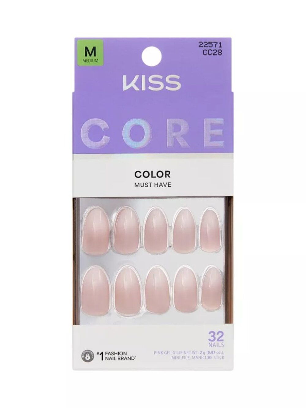 Kiss Core Color Press-On Fake Nails Medium Almond - Dulcet - 35ct
